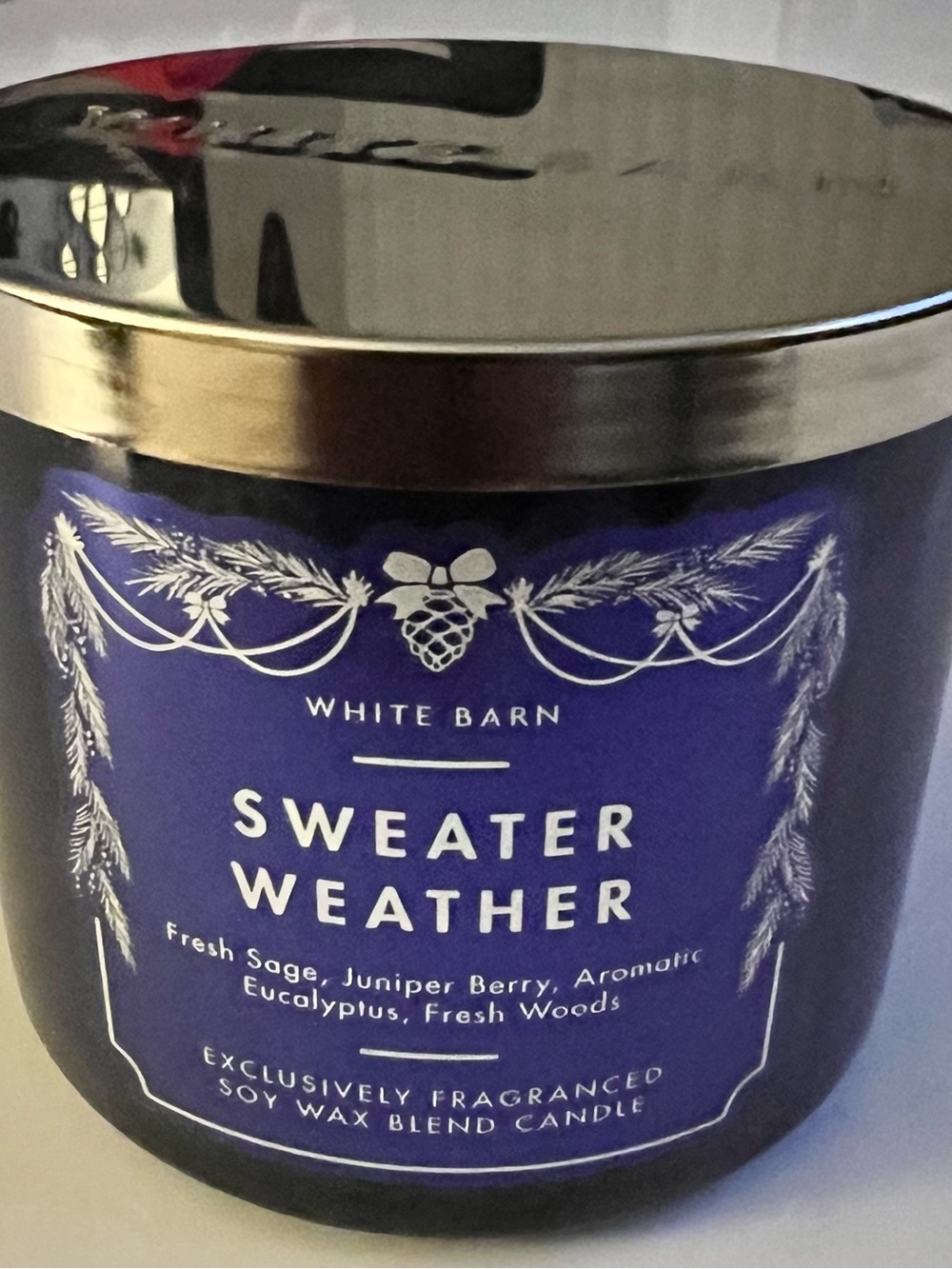 White Barn Sweater Weather Candle - Blue with Silver Lid